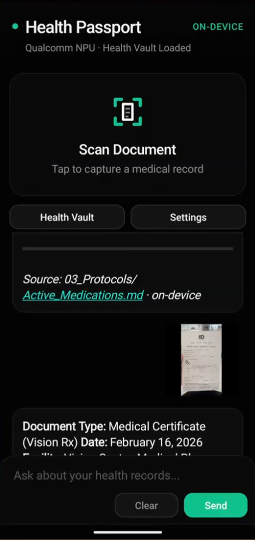 Health Passport app — scan result with AI response