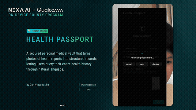 Health Passport scanning a lab report then querying the AI care router